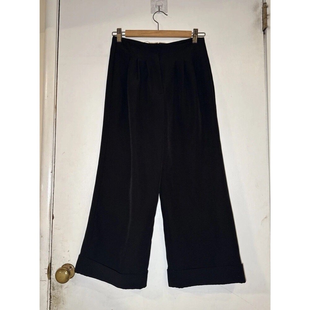 Nasty Gal Wide Leg Pleated Black Stretch Pants High Rise Cuffed | Size 2